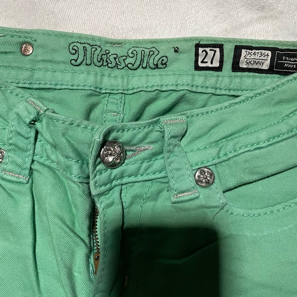 Miss Me Green Skinny Jeans - Picture 9 of 11